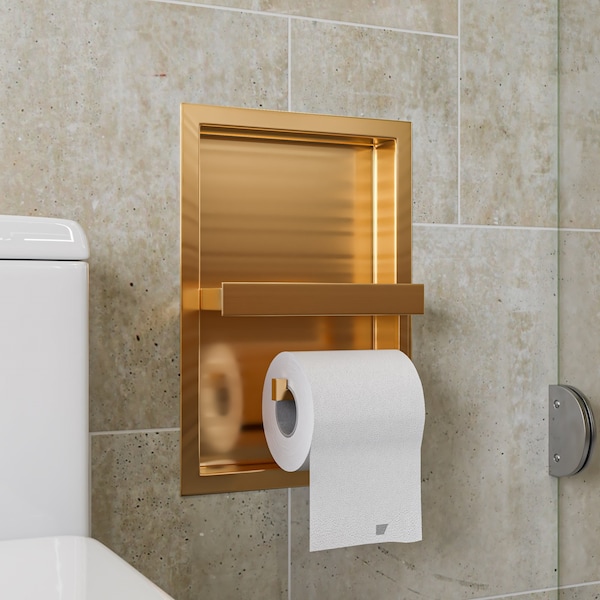 Alfi Brand Brushed Gold PVD Stainless Steel Recessed Shelf / Toilet Paper Holder Niche ABTPNP88-BG - main